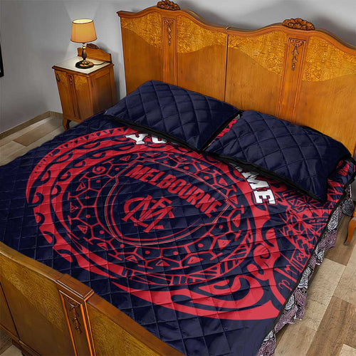 Personalized Melbourne Demons Polynesian Quilt Bed Set Tribal Chest and Sleeve Tattoo Heritage Warrior