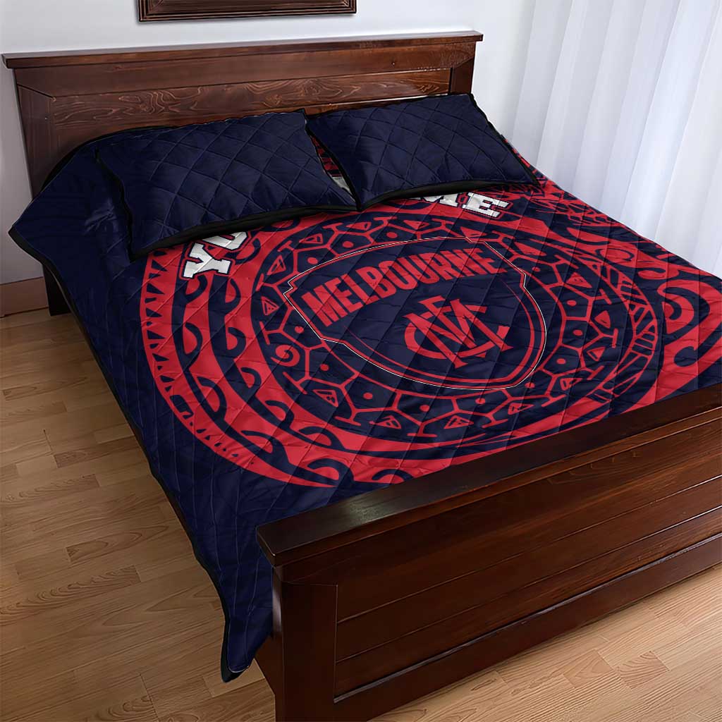Personalized Melbourne Demons Polynesian Quilt Bed Set Tribal Chest and Sleeve Tattoo Heritage Warrior