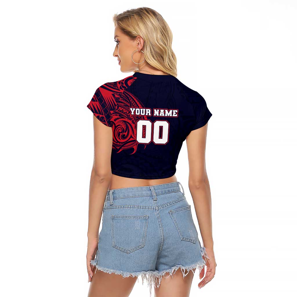 Personalized Melbourne Demons Polynesian Raglan Cropped T Shirt Tribal Chest and Sleeve Tattoo Heritage Warrior