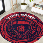Personalized Melbourne Demons Polynesian Round Carpet Tribal Chest and Sleeve Tattoo Heritage Warrior
