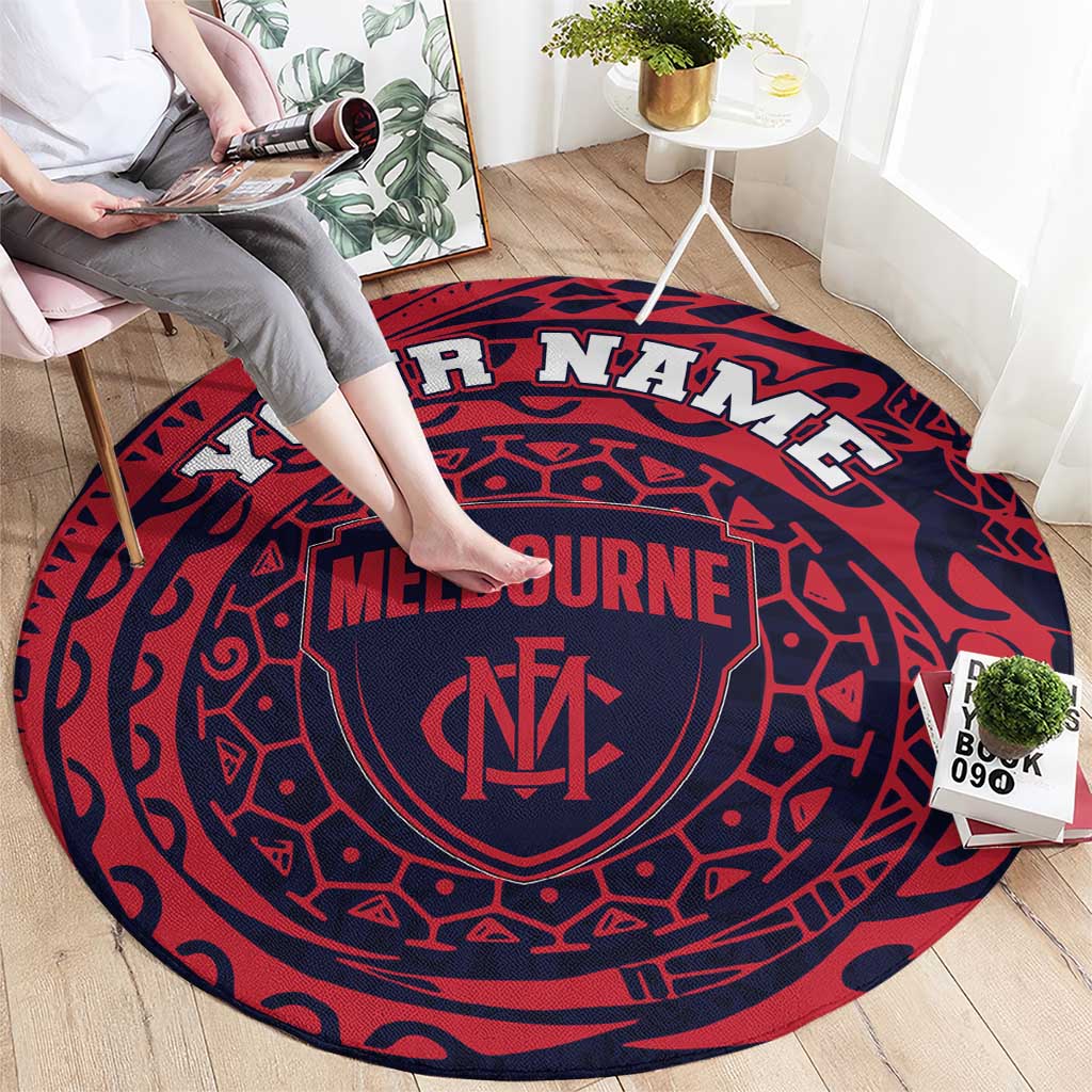 Personalized Melbourne Demons Polynesian Round Carpet Tribal Chest and Sleeve Tattoo Heritage Warrior