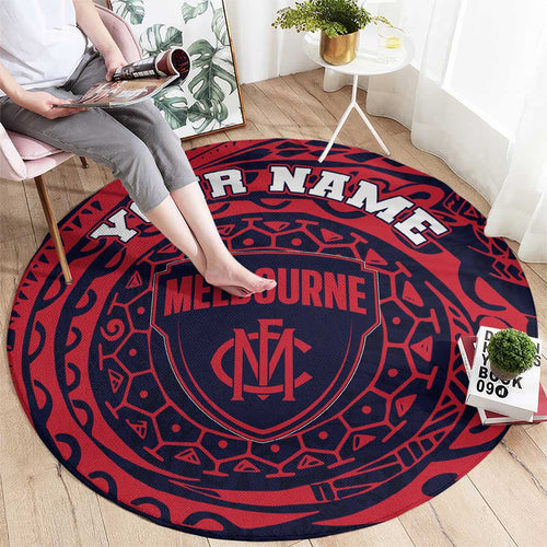 Personalized Melbourne Demons Polynesian Round Carpet Tribal Chest and Sleeve Tattoo Heritage Warrior