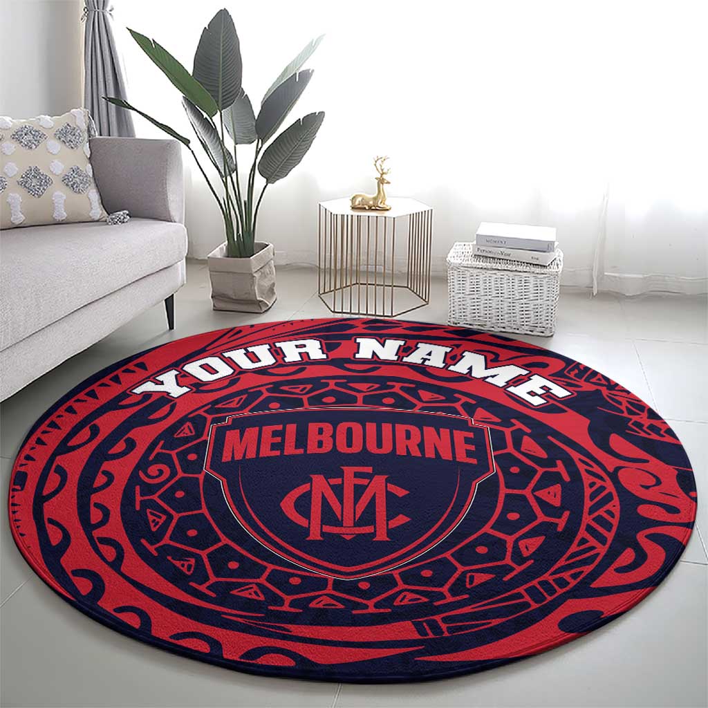 Personalized Melbourne Demons Polynesian Round Carpet Tribal Chest and Sleeve Tattoo Heritage Warrior