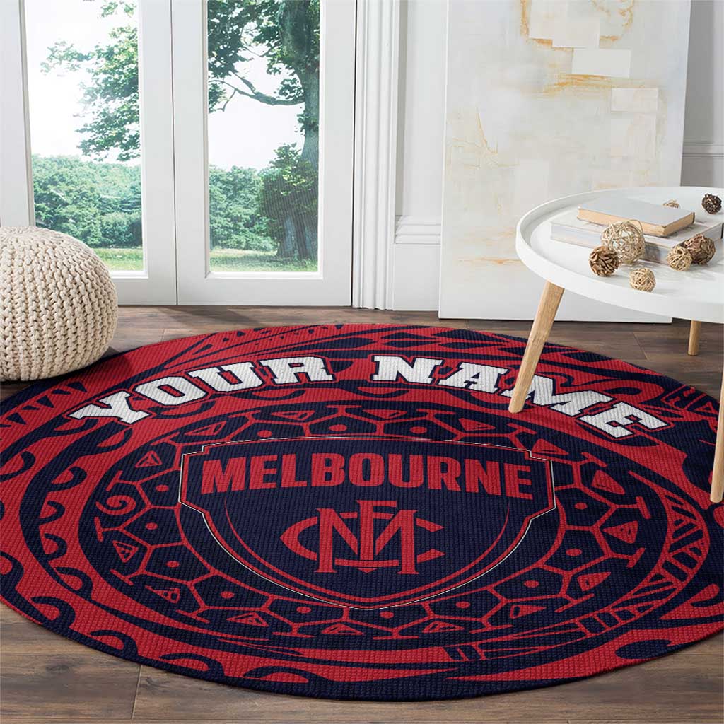 Personalized Melbourne Demons Polynesian Round Carpet Tribal Chest and Sleeve Tattoo Heritage Warrior