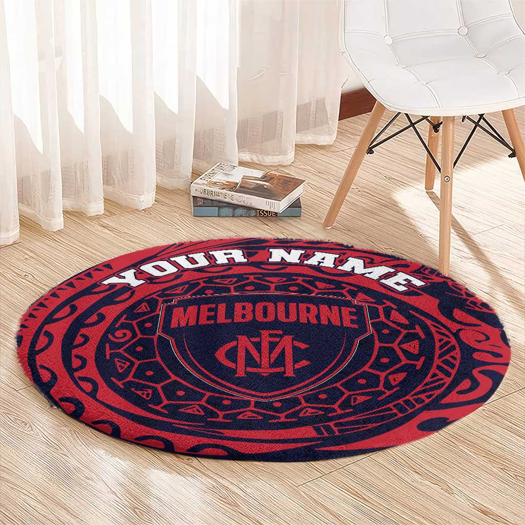 Personalized Melbourne Demons Polynesian Round Carpet Tribal Chest and Sleeve Tattoo Heritage Warrior