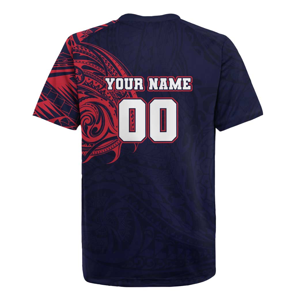 Personalized Melbourne Demons Polynesian Rugby Jersey Tribal Chest and Sleeve Tattoo Heritage Warrior