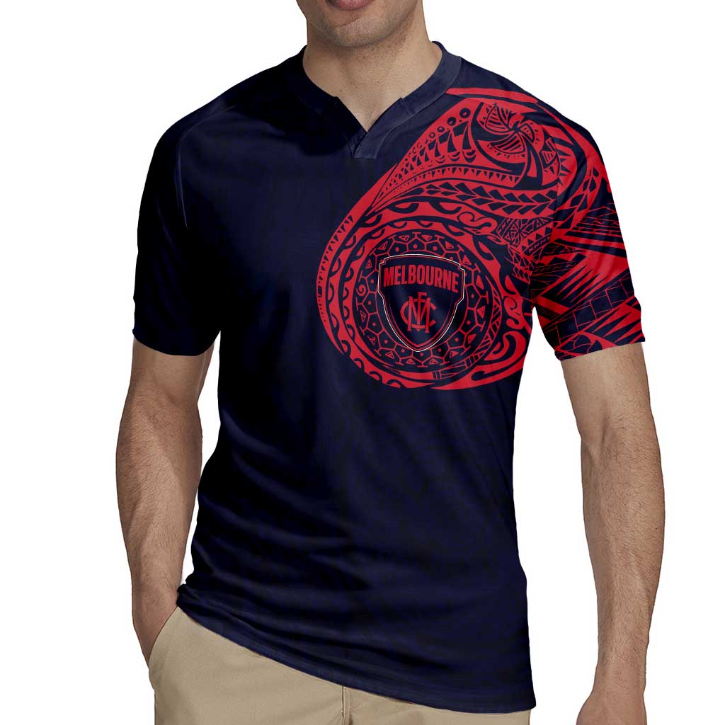 Personalized Melbourne Demons Polynesian Rugby Jersey Tribal Chest and Sleeve Tattoo Heritage Warrior