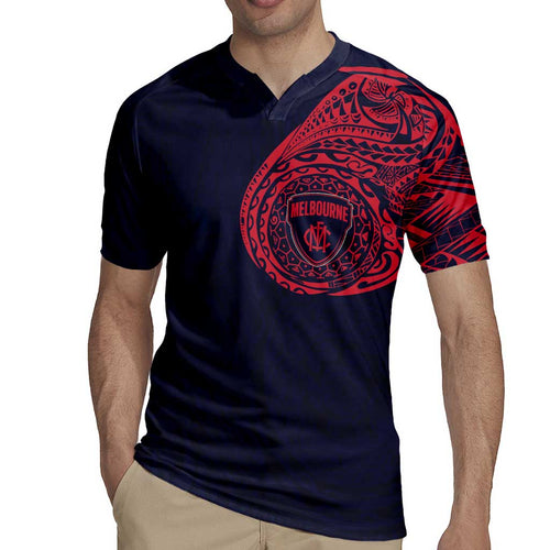 Personalized Melbourne Demons Polynesian Rugby Jersey Tribal Chest and Sleeve Tattoo Heritage Warrior