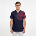 Personalized Melbourne Demons Polynesian Scrub Top Tribal Chest and Sleeve Tattoo Heritage Warrior