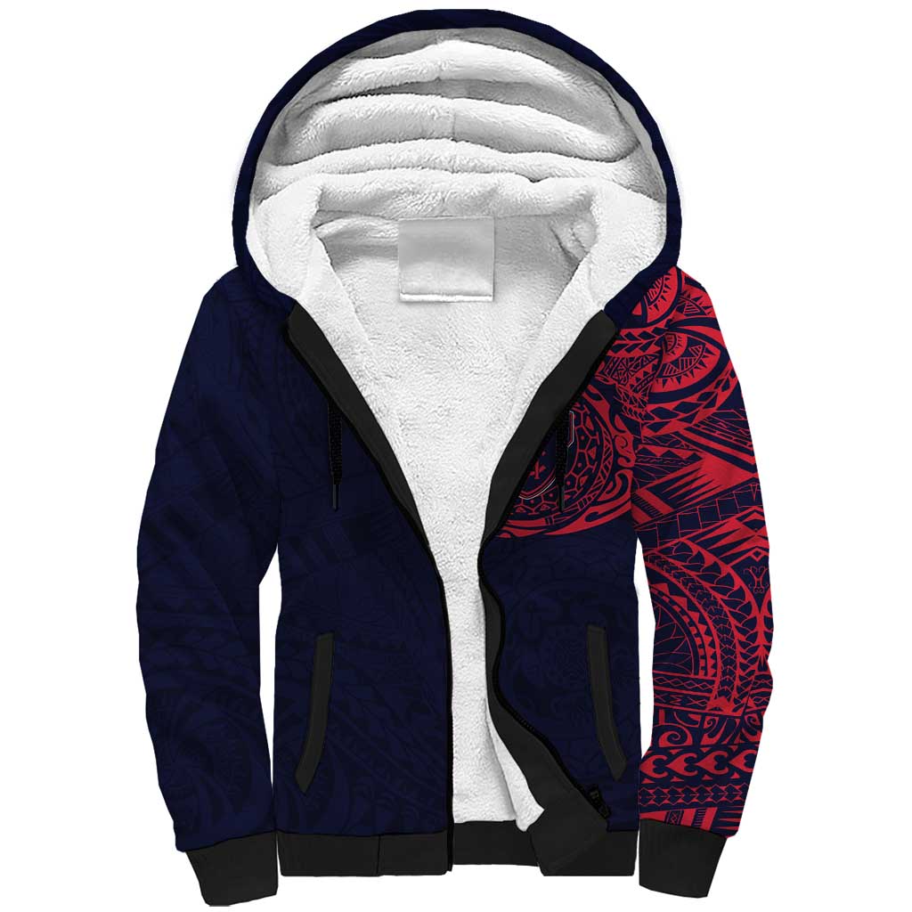 Personalized Melbourne Demons Polynesian Sherpa Hoodie Tribal Chest and Sleeve Tattoo Heritage Warrior