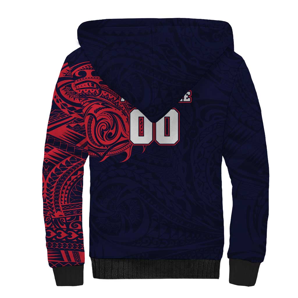 Personalized Melbourne Demons Polynesian Sherpa Hoodie Tribal Chest and Sleeve Tattoo Heritage Warrior
