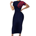Personalized Melbourne Demons Polynesian Short Sleeve Bodycon Dress Tribal Chest and Sleeve Tattoo Heritage Warrior
