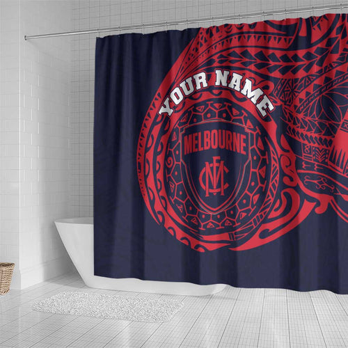 Personalized Melbourne Demons Polynesian Shower Curtain Tribal Chest and Sleeve Tattoo Heritage Warrior