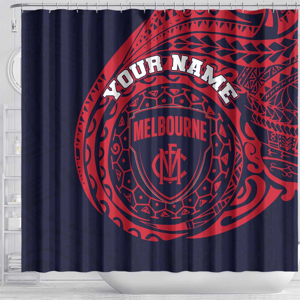Personalized Melbourne Demons Polynesian Shower Curtain Tribal Chest and Sleeve Tattoo Heritage Warrior