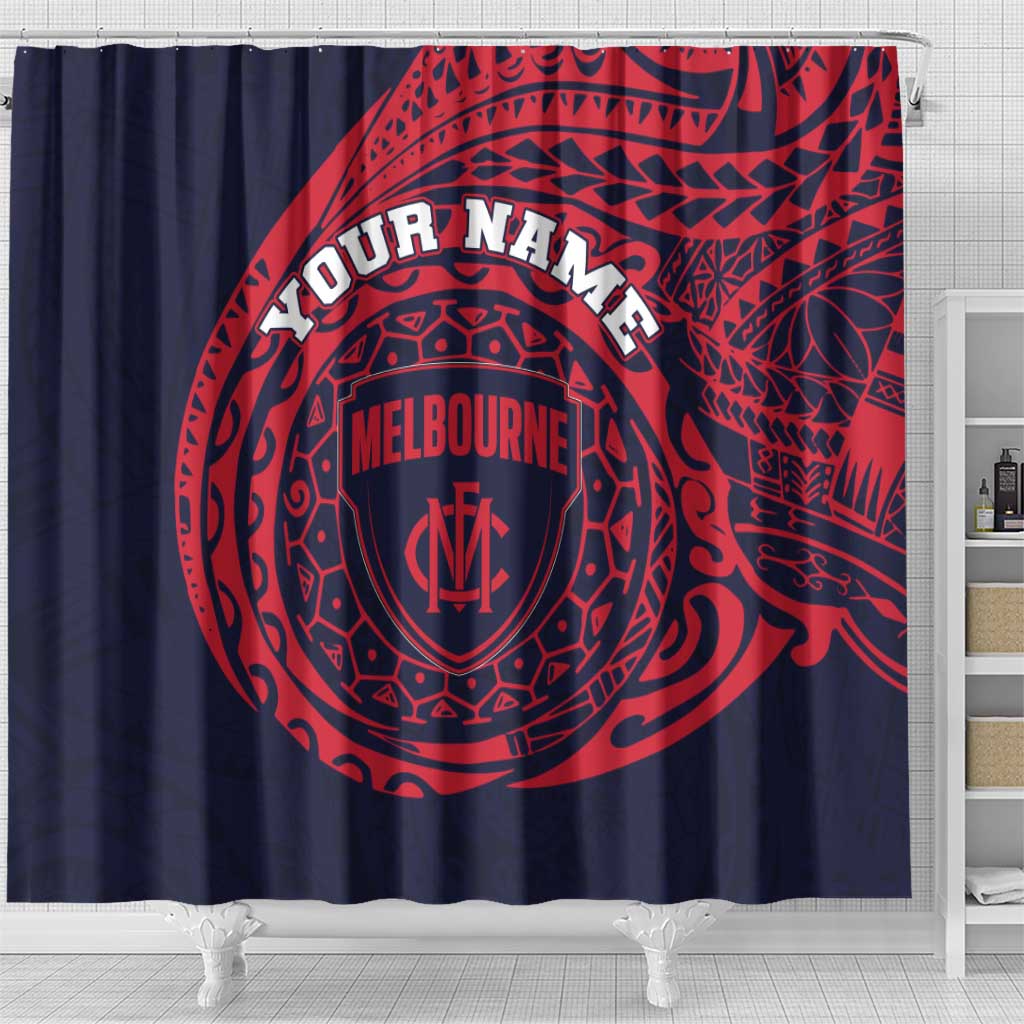 Personalized Melbourne Demons Polynesian Shower Curtain Tribal Chest and Sleeve Tattoo Heritage Warrior