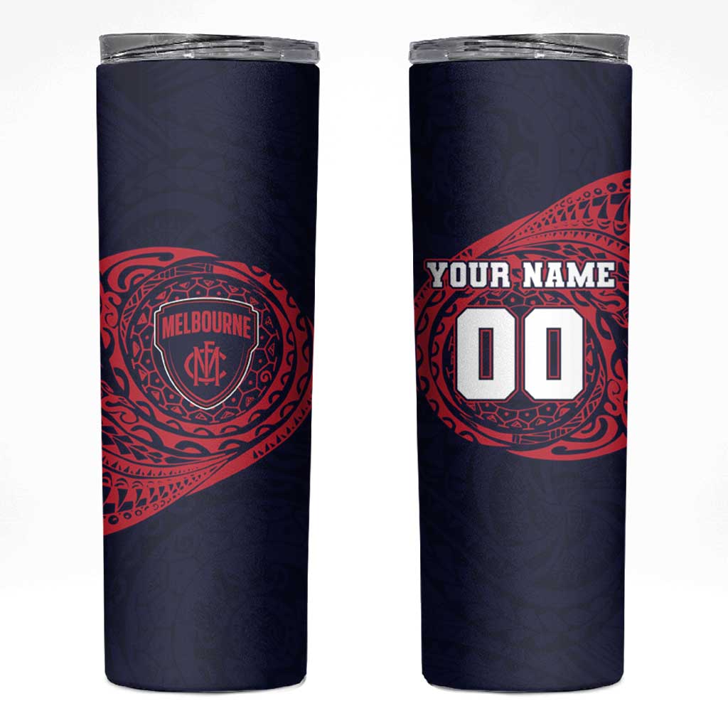 Personalized Melbourne Demons Polynesian Skinny Tumbler Tribal Chest and Sleeve Tattoo Heritage Warrior