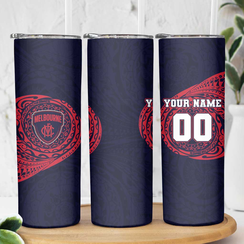 Personalized Melbourne Demons Polynesian Skinny Tumbler Tribal Chest and Sleeve Tattoo Heritage Warrior
