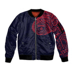Personalized Melbourne Demons Polynesian Sleeve Zip Bomber Jacket Tribal Chest and Sleeve Tattoo Heritage Warrior