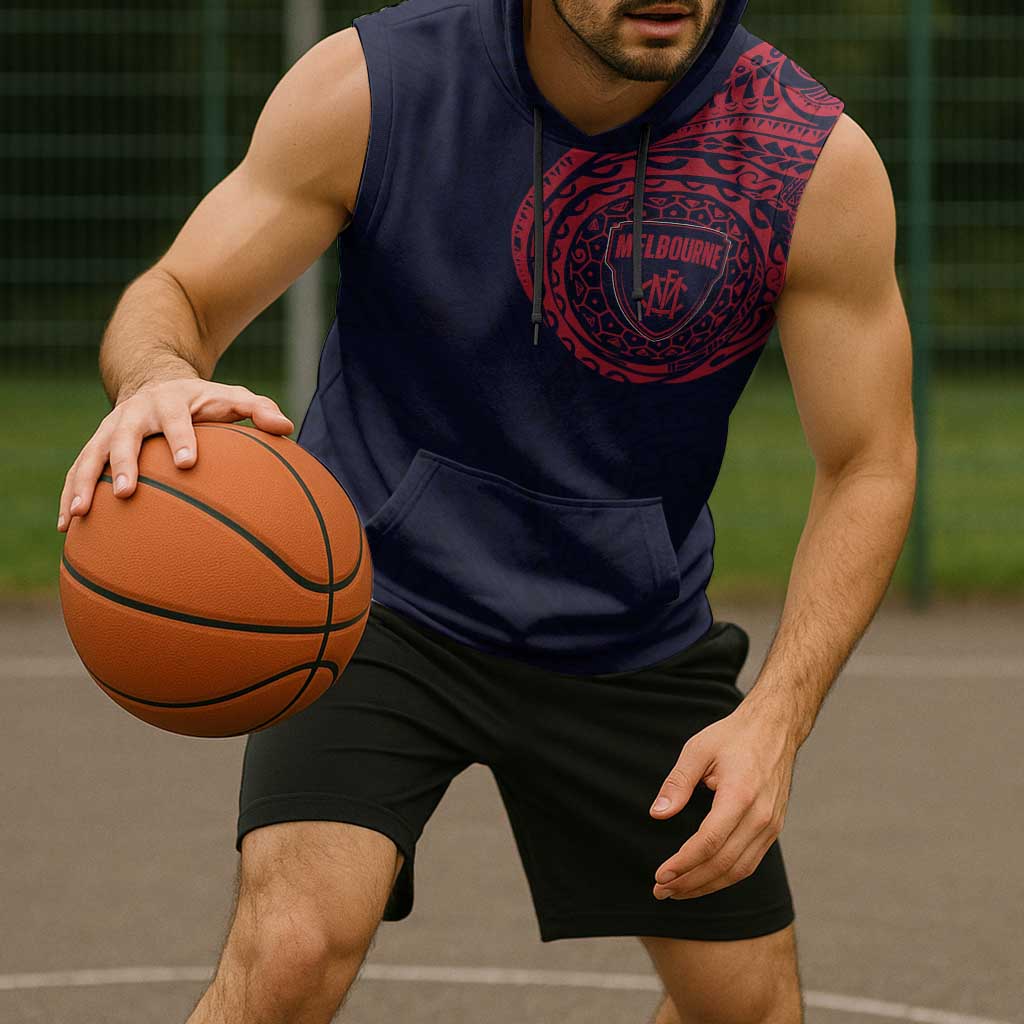 Personalized Melbourne Demons Polynesian Sleeveless Hoodie Tribal Chest and Sleeve Tattoo Heritage Warrior