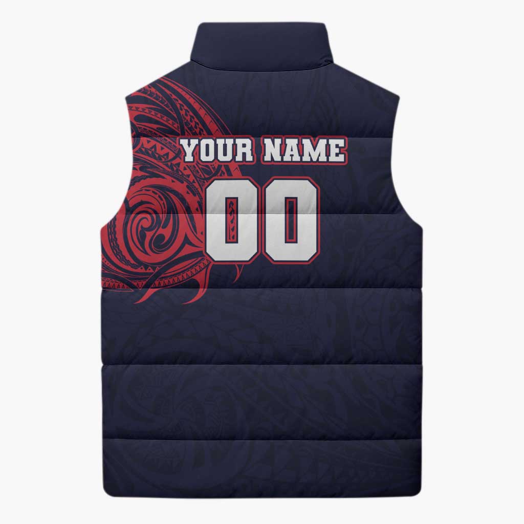 Personalized Melbourne Demons Polynesian Sleeveless Puffer Jacket Tribal Chest and Sleeve Tattoo Heritage Warrior