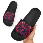 Personalized Melbourne Demons Polynesian Slide Sandals Tribal Chest and Sleeve Tattoo Heritage Warrior