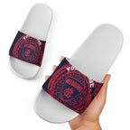 Personalized Melbourne Demons Polynesian Slide Sandals Tribal Chest and Sleeve Tattoo Heritage Warrior