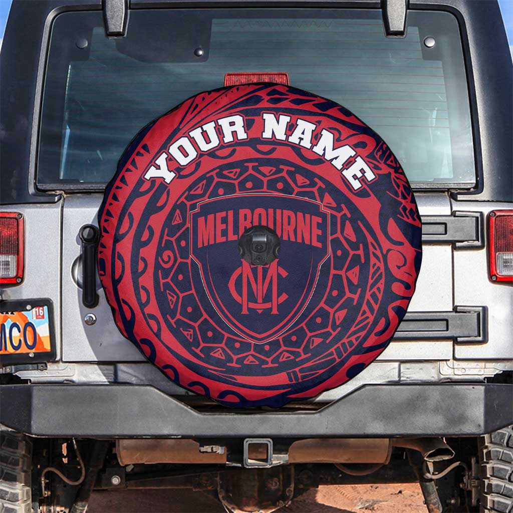 Personalized Melbourne Demons Polynesian Spare Tire Cover Tribal Chest and Sleeve Tattoo Heritage Warrior