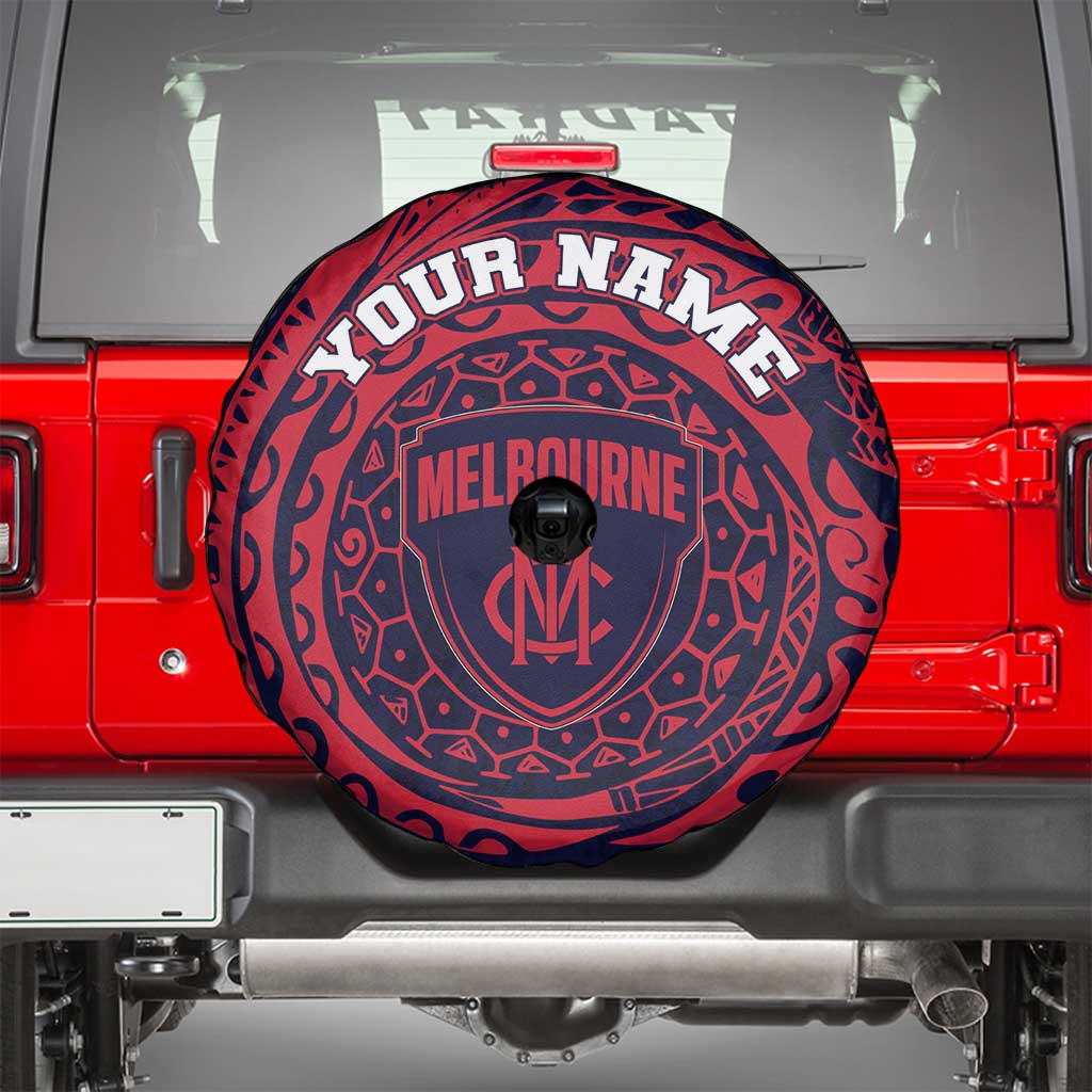 Personalized Melbourne Demons Polynesian Spare Tire Cover Tribal Chest and Sleeve Tattoo Heritage Warrior