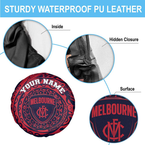 Personalized Melbourne Demons Polynesian Spare Tire Cover Tribal Chest and Sleeve Tattoo Heritage Warrior