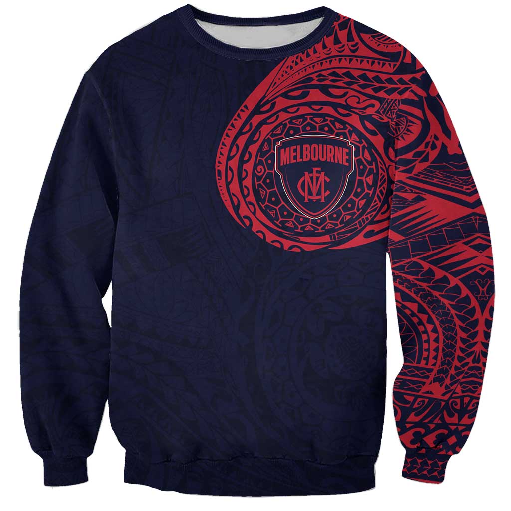 Personalized Melbourne Demons Polynesian Sweatshirt Tribal Chest and Sleeve Tattoo Heritage Warrior
