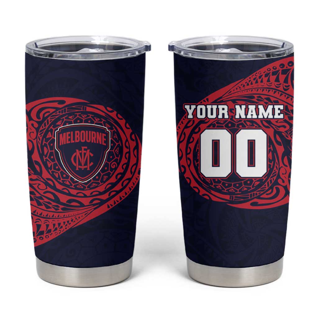 Personalized Melbourne Demons Polynesian Tumbler Cup Tribal Chest and Sleeve Tattoo Heritage Warrior