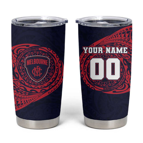 Personalized Melbourne Demons Polynesian Tumbler Cup Tribal Chest and Sleeve Tattoo Heritage Warrior