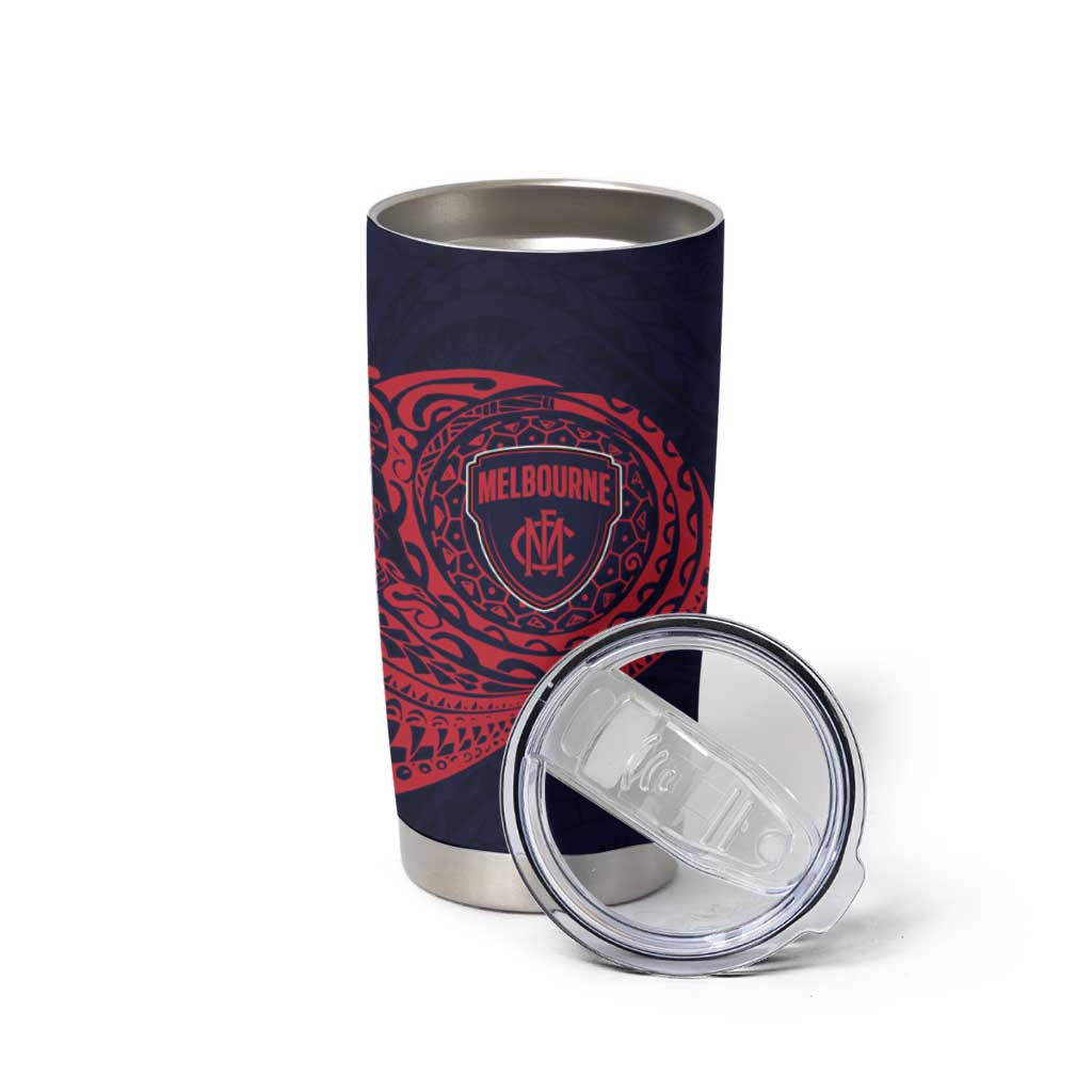 Personalized Melbourne Demons Polynesian Tumbler Cup Tribal Chest and Sleeve Tattoo Heritage Warrior