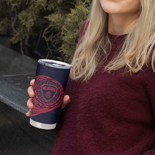 Personalized Melbourne Demons Polynesian Tumbler Cup Tribal Chest and Sleeve Tattoo Heritage Warrior