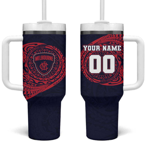Personalized Melbourne Demons Polynesian Tumbler With Handle Tribal Chest and Sleeve Tattoo Heritage Warrior