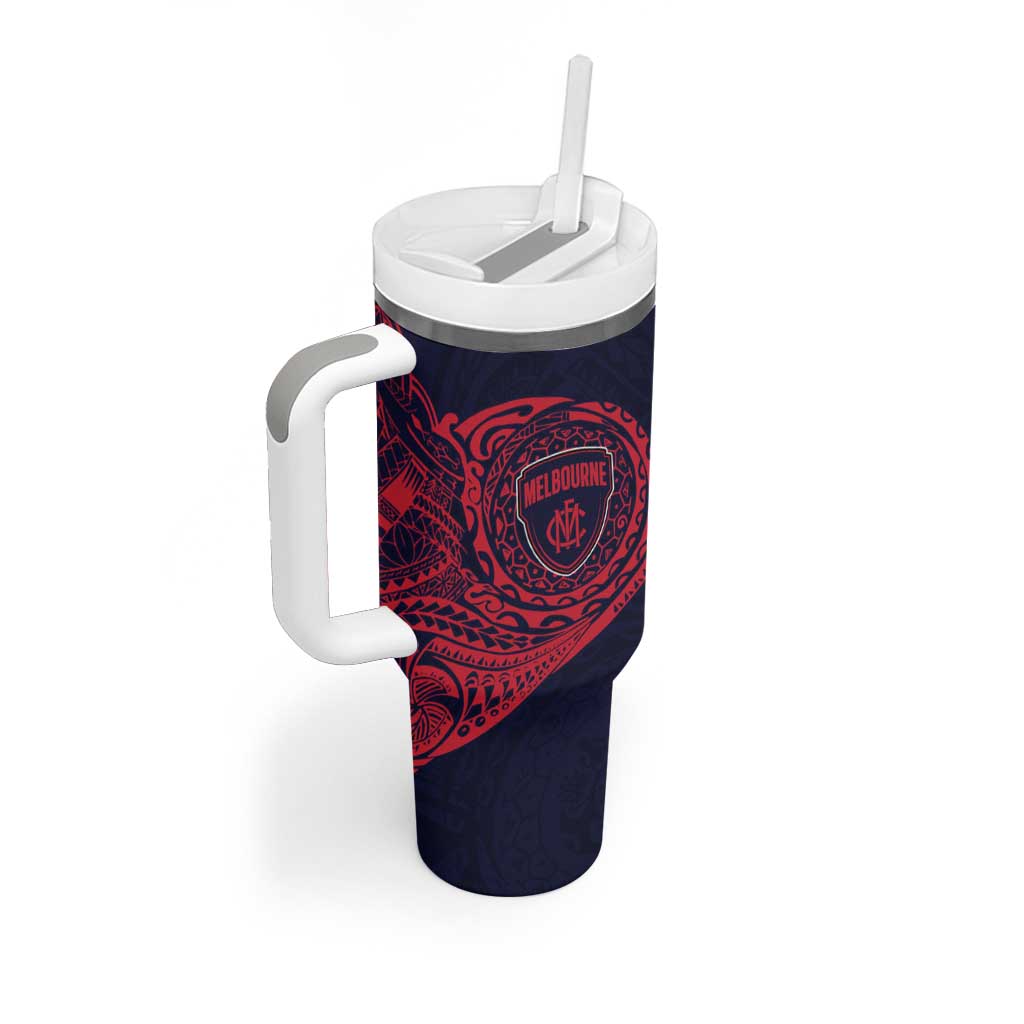 Personalized Melbourne Demons Polynesian Tumbler With Handle Tribal Chest and Sleeve Tattoo Heritage Warrior