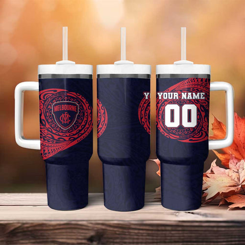 Personalized Melbourne Demons Polynesian Tumbler With Handle Tribal Chest and Sleeve Tattoo Heritage Warrior