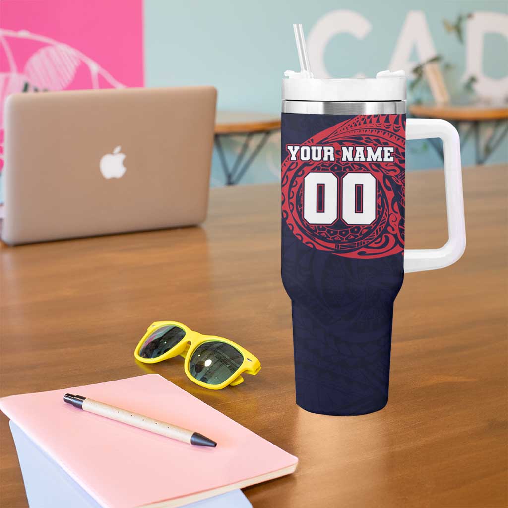 Personalized Melbourne Demons Polynesian Tumbler With Handle Tribal Chest and Sleeve Tattoo Heritage Warrior