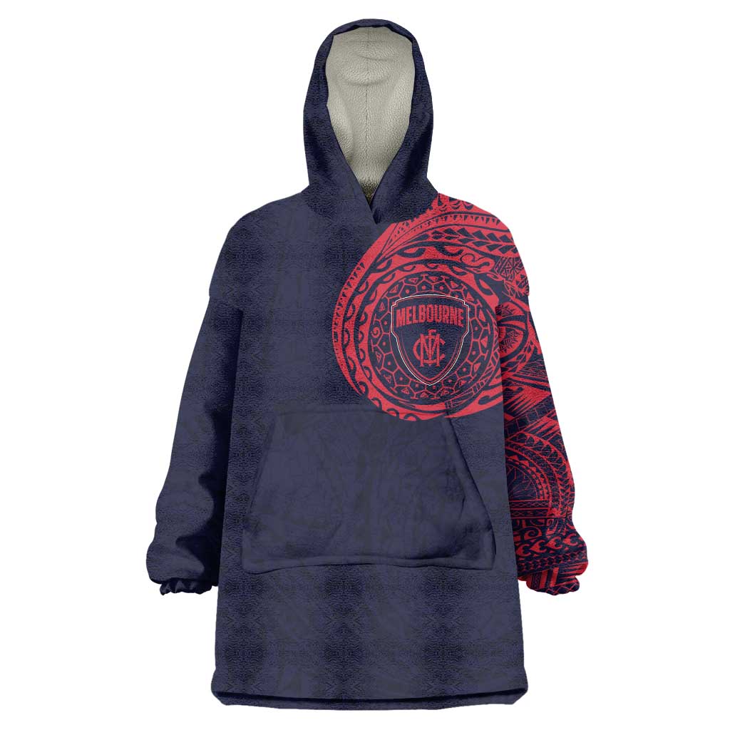 Personalized Melbourne Demons Polynesian Wearable Blanket Hoodie Tribal Chest and Sleeve Tattoo Heritage Warrior