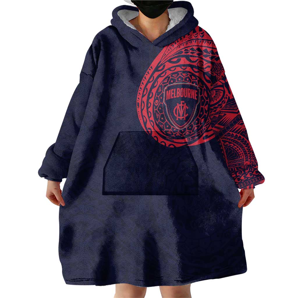 Personalized Melbourne Demons Polynesian Wearable Blanket Hoodie Tribal Chest and Sleeve Tattoo Heritage Warrior