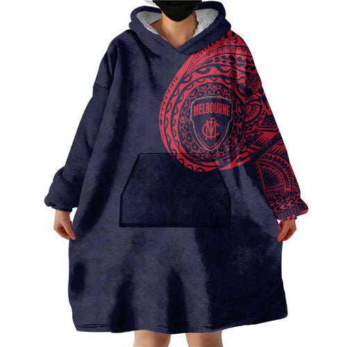 Personalized Melbourne Demons Polynesian Wearable Blanket Hoodie Tribal Chest and Sleeve Tattoo Heritage Warrior