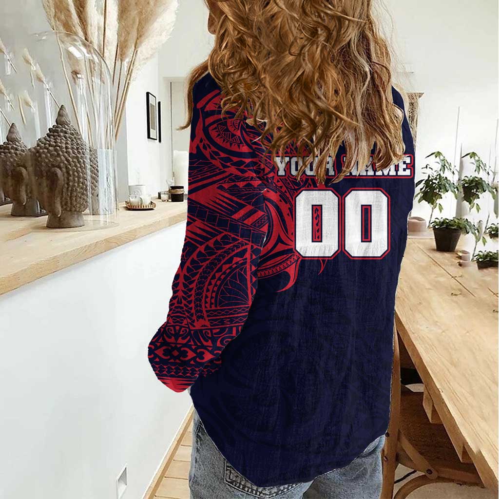 Personalized Melbourne Demons Polynesian Women Casual Shirt Tribal Chest and Sleeve Tattoo Heritage Warrior