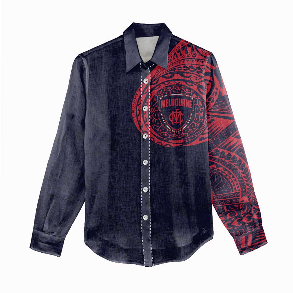 Personalized Melbourne Demons Polynesian Women Casual Shirt Tribal Chest and Sleeve Tattoo Heritage Warrior