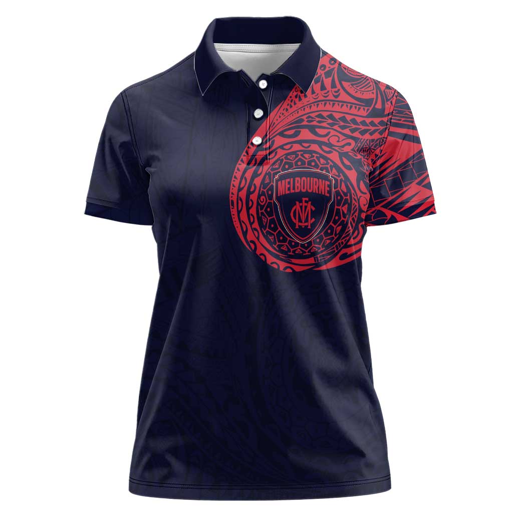 Personalized Melbourne Demons Polynesian Women Polo Shirt Tribal Chest and Sleeve Tattoo Heritage Warrior