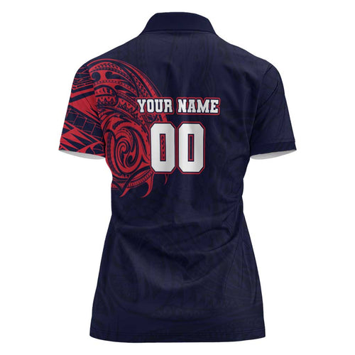 Personalized Melbourne Demons Polynesian Women Polo Shirt Tribal Chest and Sleeve Tattoo Heritage Warrior