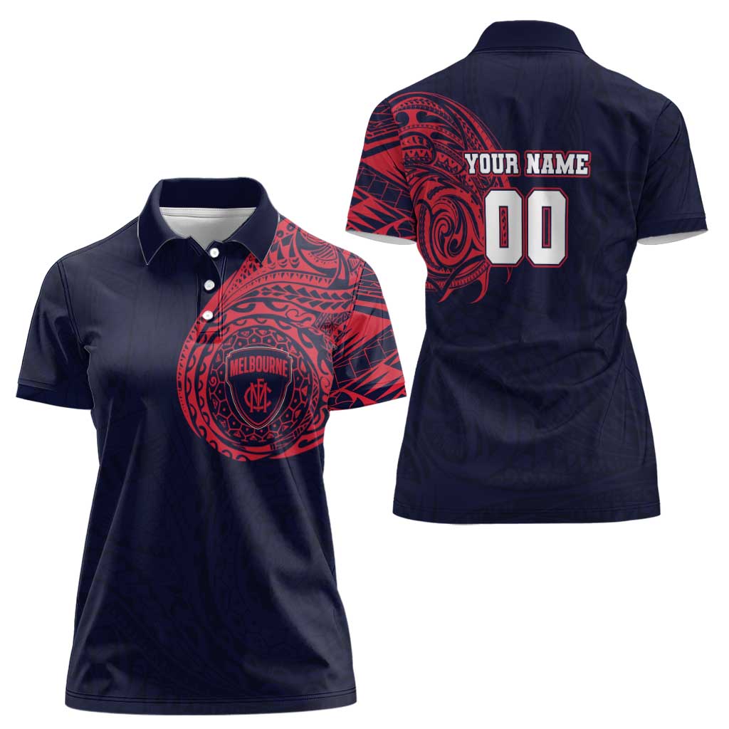 Personalized Melbourne Demons Polynesian Women Polo Shirt Tribal Chest and Sleeve Tattoo Heritage Warrior