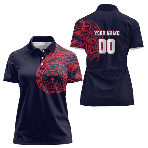 Personalized Melbourne Demons Polynesian Women Polo Shirt Tribal Chest and Sleeve Tattoo Heritage Warrior