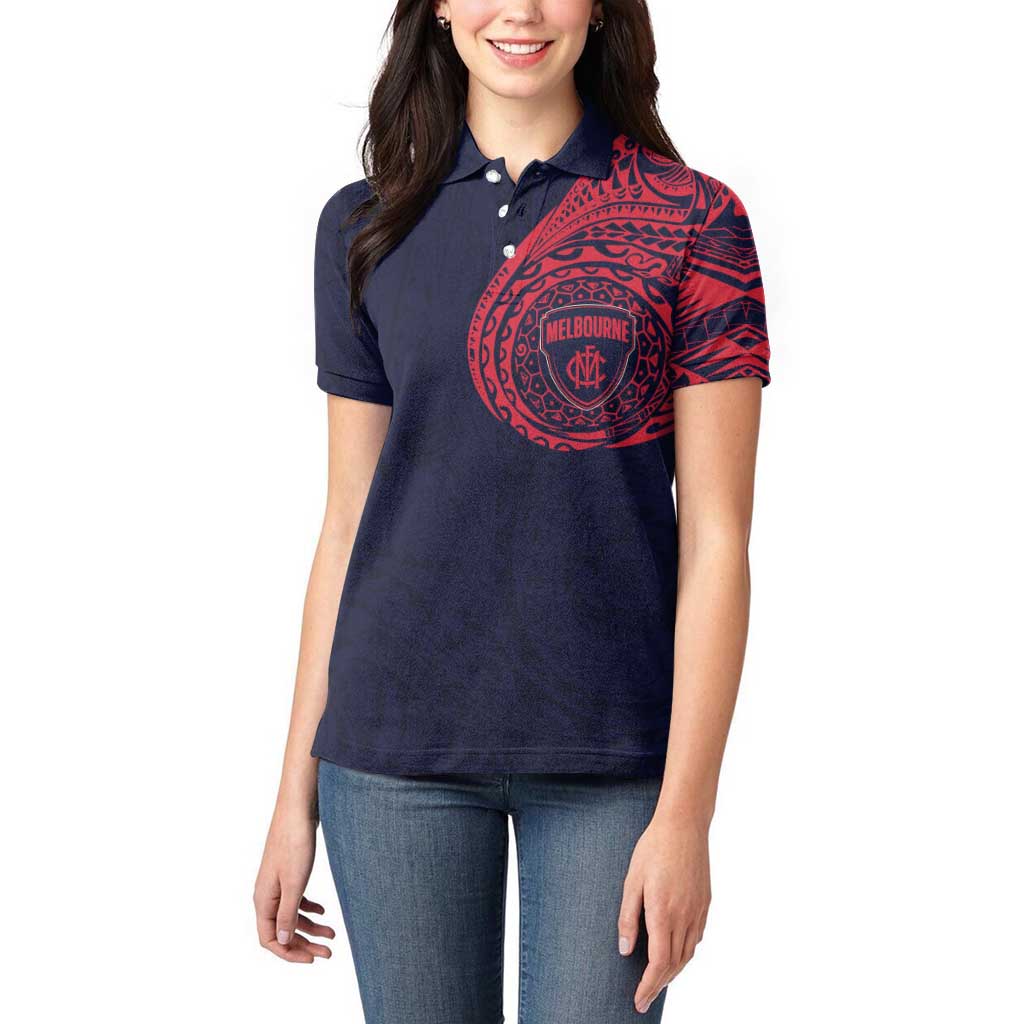 Personalized Melbourne Demons Polynesian Women Polo Shirt Tribal Chest and Sleeve Tattoo Heritage Warrior