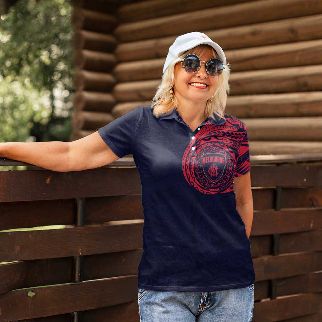 Personalized Melbourne Demons Polynesian Women Polo Shirt Tribal Chest and Sleeve Tattoo Heritage Warrior