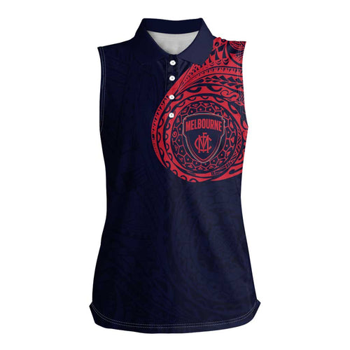 Personalized Melbourne Demons Polynesian Women Sleeveless Polo Shirt Tribal Chest and Sleeve Tattoo Heritage Warrior